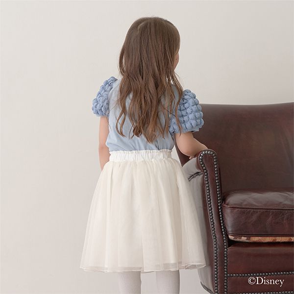日本 Lycee mine - 迪士尼聯名 澎澎袖印花短袖上衣-人氣公主們-優雅藍