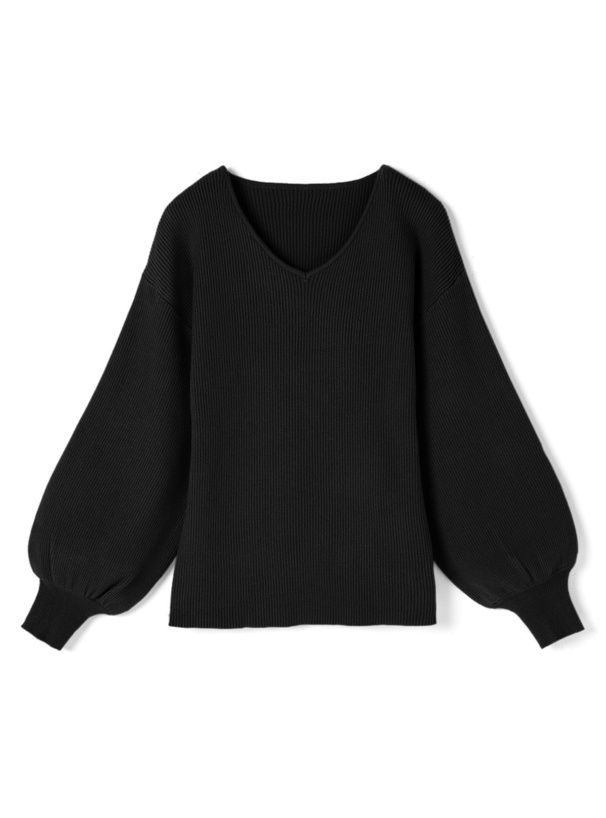 日本 GRL - 修身V領澎袖針織上衣-清新綠 (F)