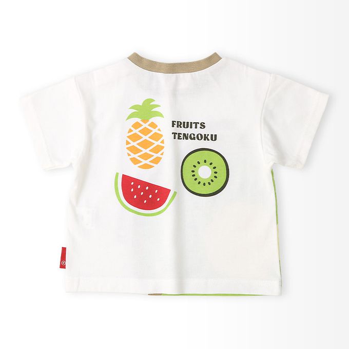 日本 ZOOLAND - 水果切片印花天竺棉短袖上衣-奇異果