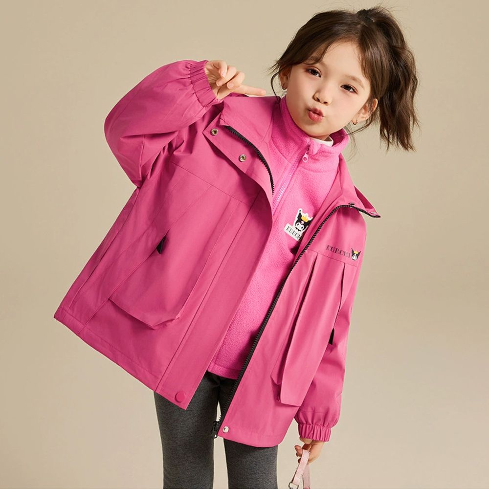 防風x保暖搖粒絨兩件式衝鋒外套-卡通人物酷洛米-莓果紅