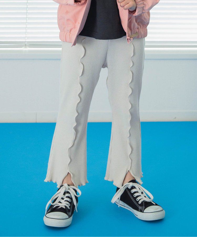 日本 BREEZE - 羅紋木耳時髦開叉長褲-象牙白