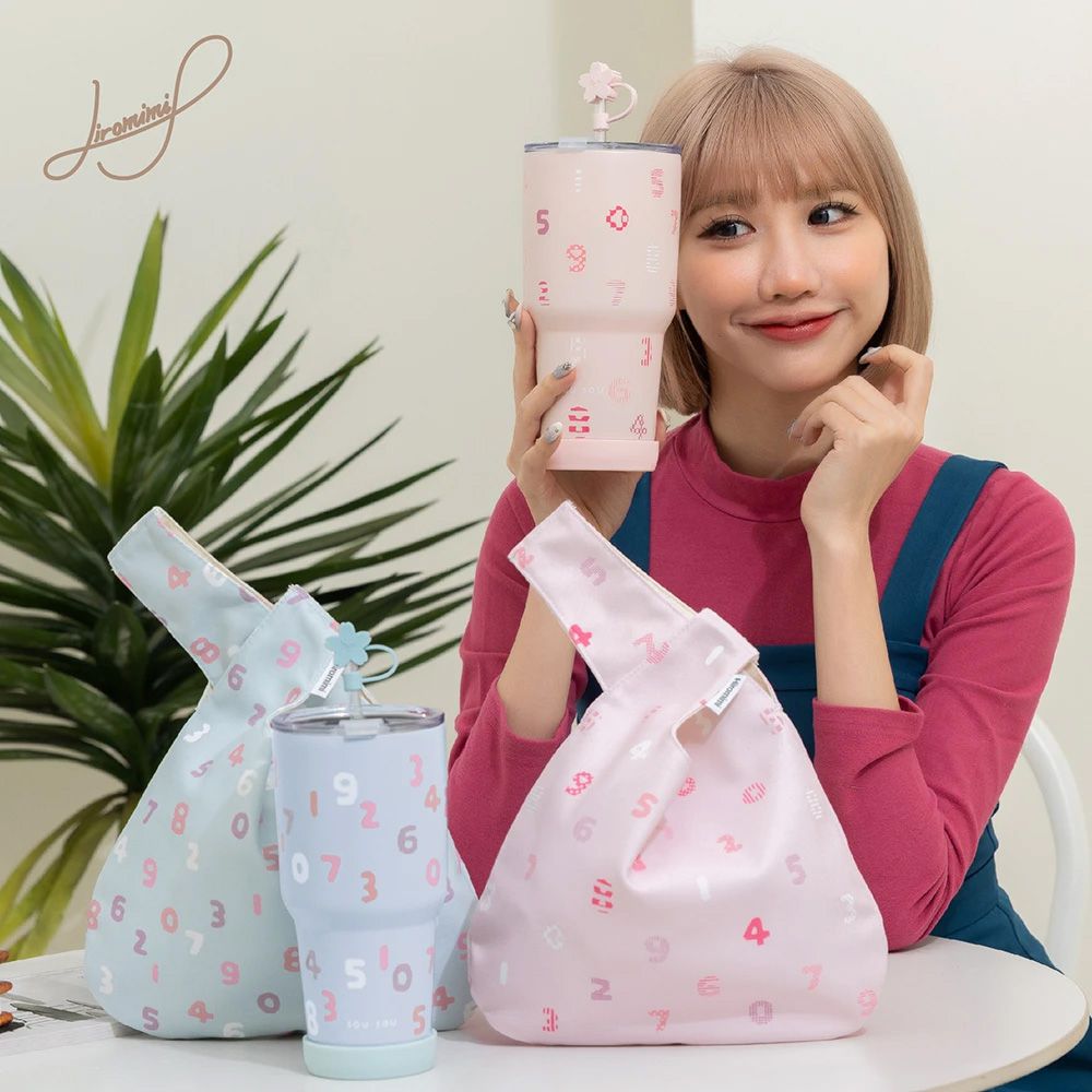 SOUSOU二代不鏽鋼冰壩杯提袋組-SOU•SOU京都-粉-900ml