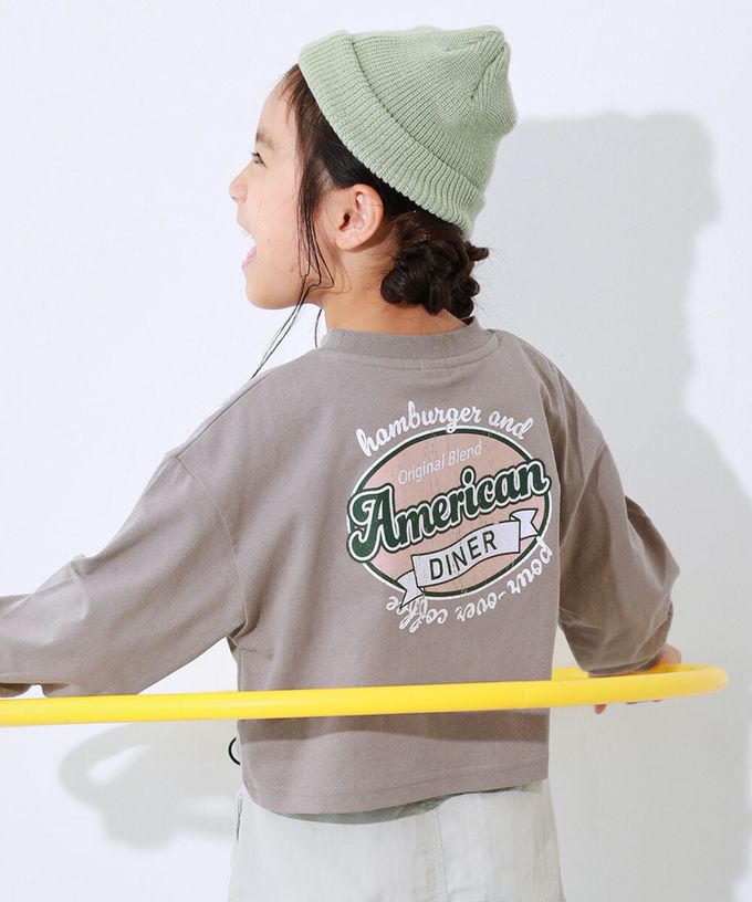 日本 devirock - 100%棉 女孩印花短版上衣-背後LOGO標語-薄荷綠