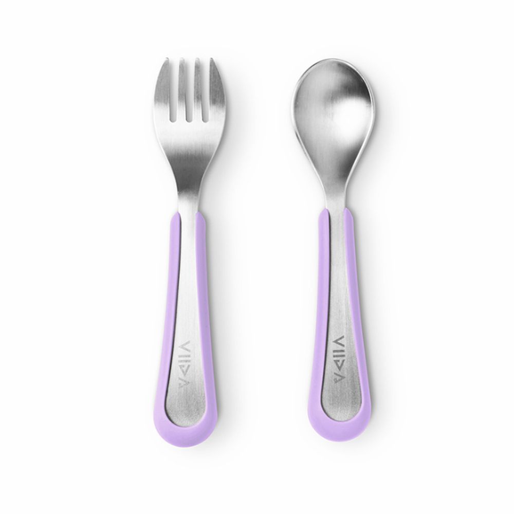 VIIDA - Soufflé抗菌不鏽鋼兒童叉匙組-叉子.湯匙-薰衣草紫-2歲以上