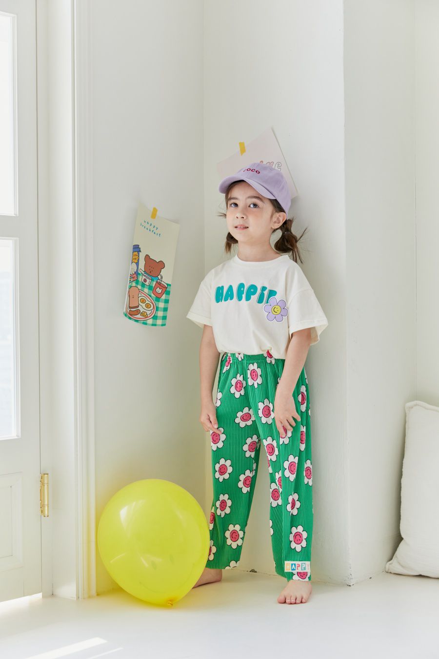 韓國 MINIATURE - SO COOL皺摺長褲-紅白花綠底