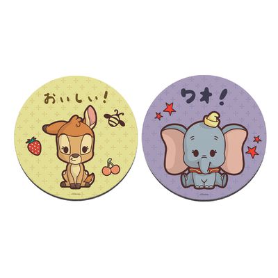 收納王妃 - 迪士尼 Disney 動物系列【小鹿斑比和小飛象】 珪藻土軟式吸水杯墊-二入組10X10X0.5CM