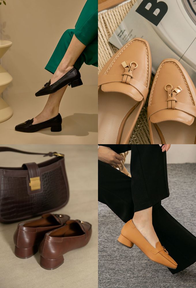 韓國 PINKELEPHANT - 鎖釦裝飾矮跟樂福鞋(3cm)-象牙白