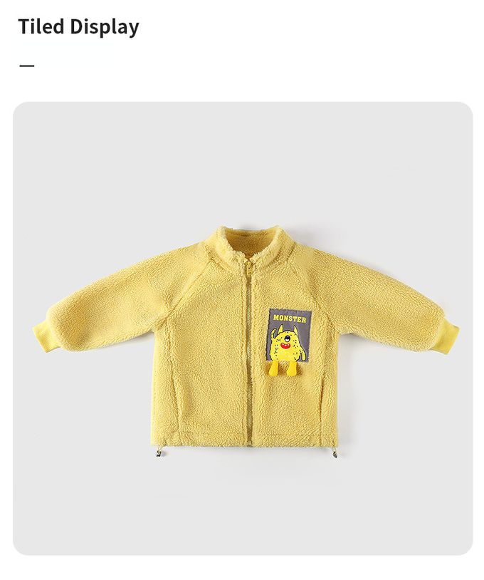 保暖立領羊羔絨外套-小怪物-深藍灰色