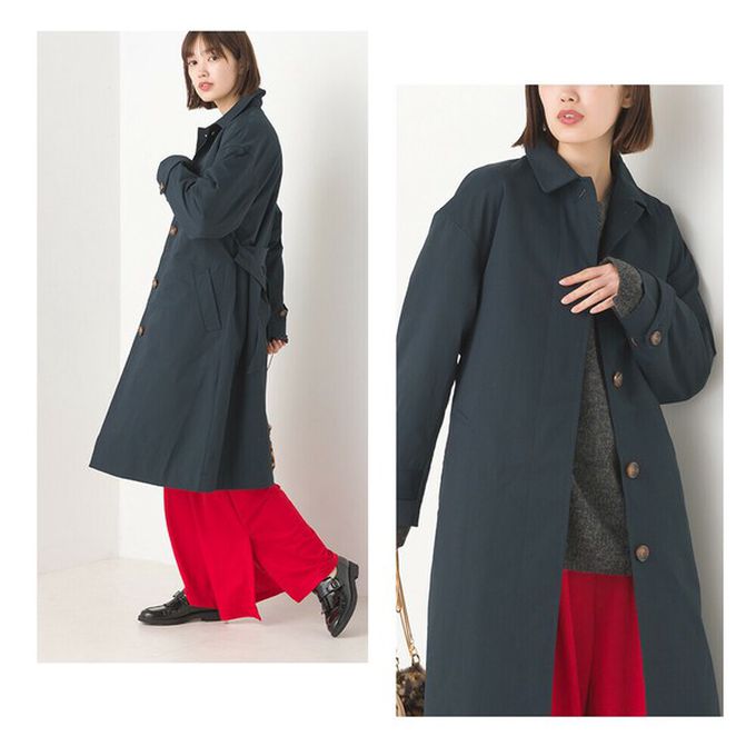 日本 OMNES - 美型簡約英倫風長版大衣/風衣-卡其