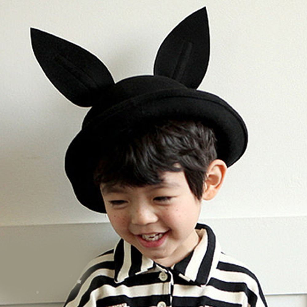 韓國 Mini Dressing - 兒童造型帽-黑色兔耳朵紳士帽 (M)