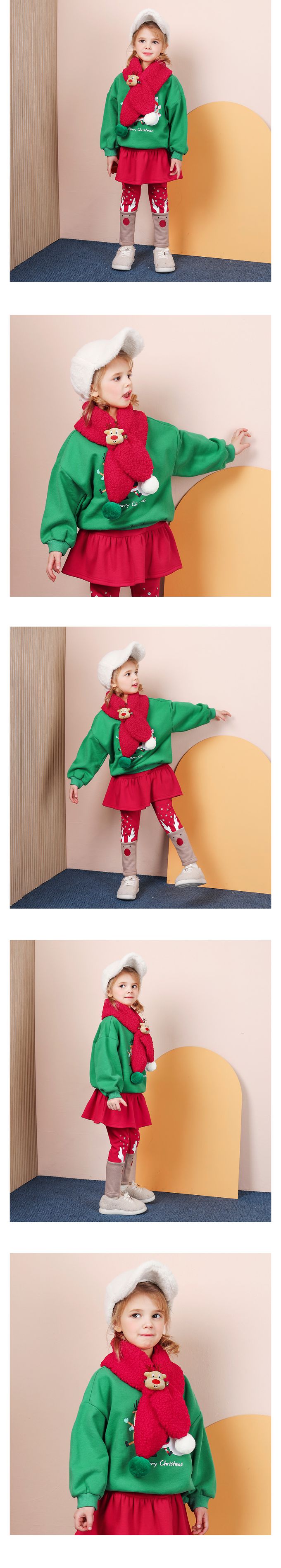 韓國 WALTON kids - 羊羔絨麋鹿裝飾圍巾/聖誕-奶油 (FREE)