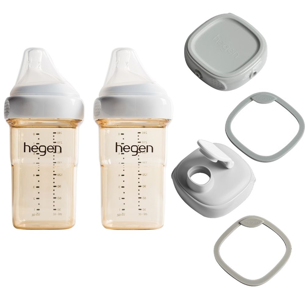 hegen - 金色奇蹟寬口奶瓶雙瓶超值組-奶瓶240ml兩入＋水杯蓋＋儲存蓋-霧灰