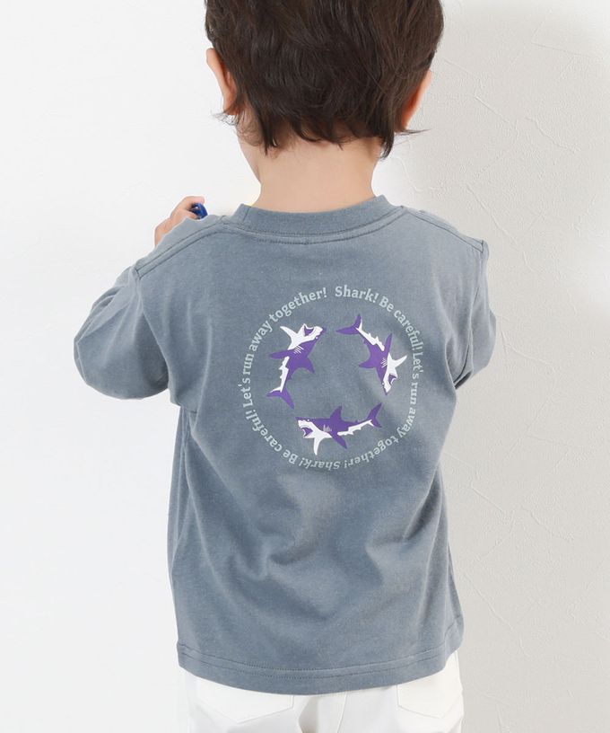 日本 devirock - 100%棉 定番印花長袖上衣-鯊魚圈圈-灰藍