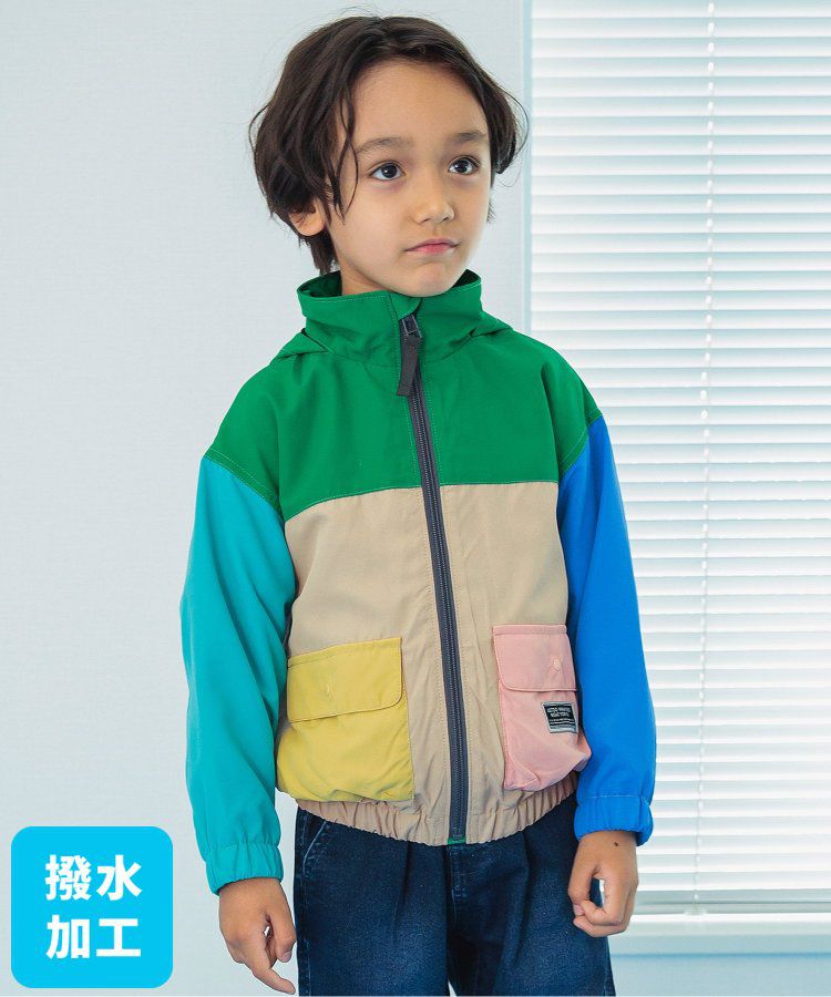日本 BREEZE - 潑水加工 繽紛連帽防風外套-萊姆