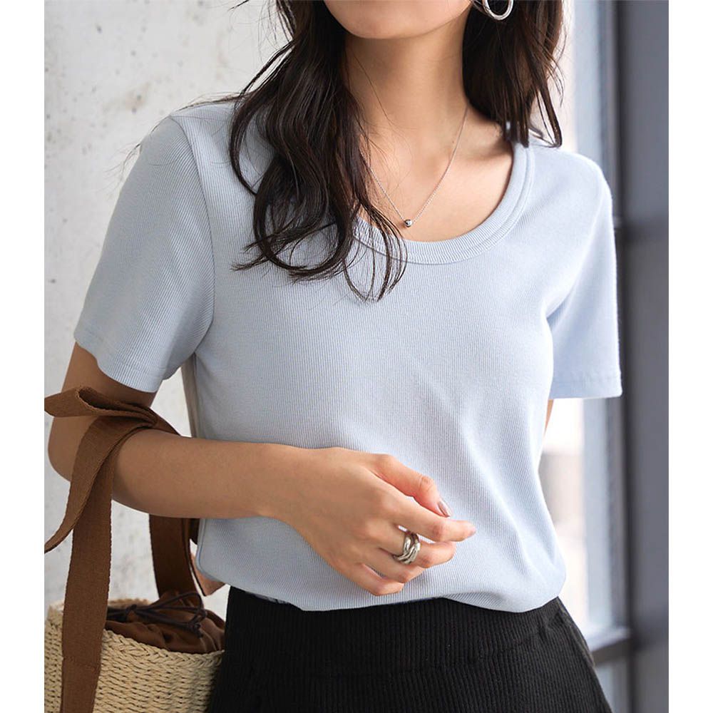 深U領神級美型舒適短袖上衣-水藍