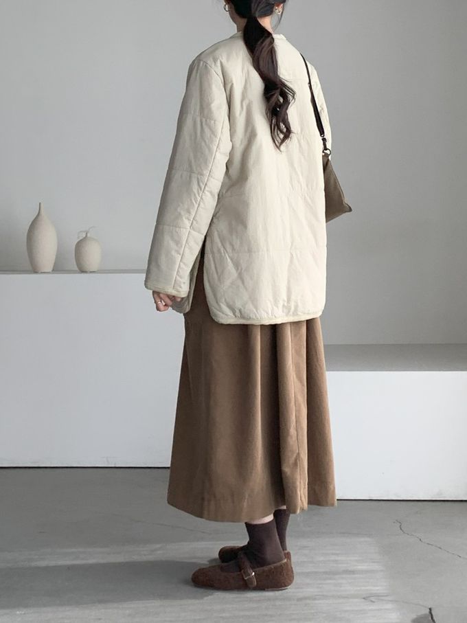 韓國女裝連線 - 極簡大口袋燈芯絨連身洋裝-焦糖棕 (FREE)