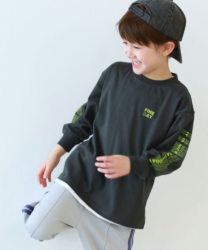 日本 devirock - 100%棉 印花寬鬆長袖T恤-義大利麵標語-白