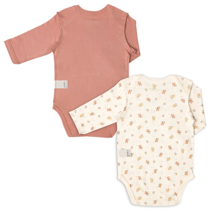 akachan honpo - 長袖速乾包屁衣2件組-套頭式 小花-粉紅色