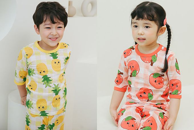 正韓 Puco - 超優質嬰幼兒/兒童七分袖100% 有機純棉家居服/睡衣-蘋果女孩