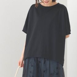 日本 OMNES - 接觸冷感 嫘縈休閒廓形短袖上衣-黑