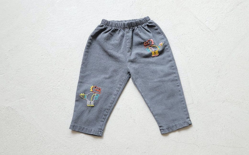 韓國 Mimico - 刺繡胖胖恐龍鬆緊褲頭長褲