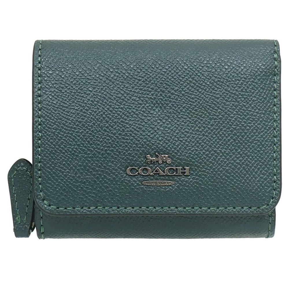 素面防刮皮革三折短夾 (深綠)