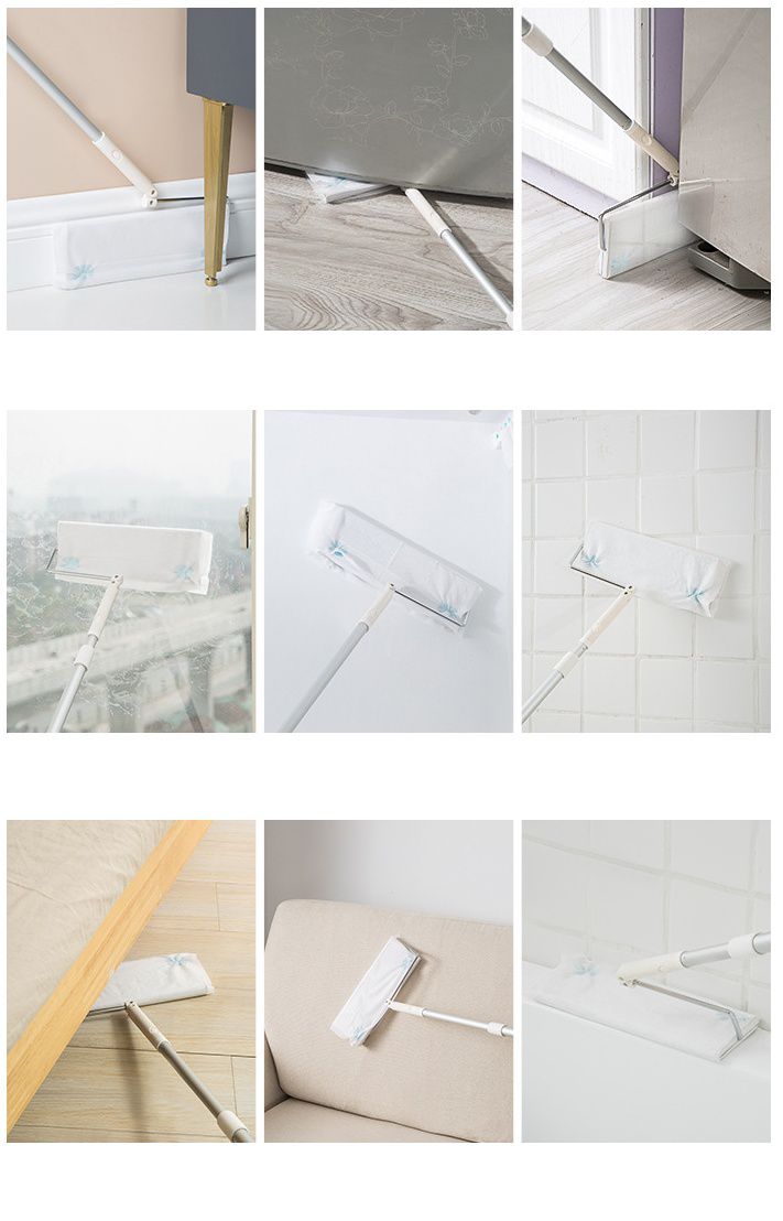 多功能居家清潔掃除套組-常用系列-2節輕巧伸縮桿x1+靜電除塵拖把頭x1+除塵撢頭x1+掃把頭x1+磁磚清潔刷頭x1+海綿刷頭x1+乾巾x3+濕巾x3