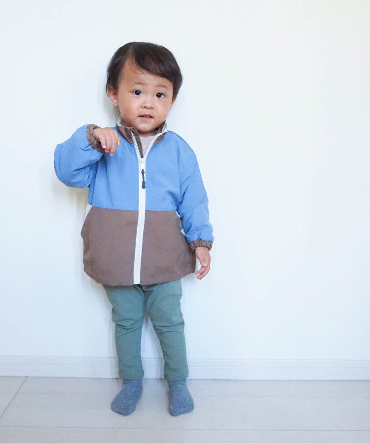 日本 apres les cours - 潑水加工 輕量印花風衣外套-撞色-藍棕系