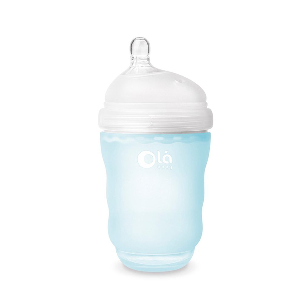 美國 Olababy - 親密乳感寬口矽膠奶瓶-晴空藍-240ml