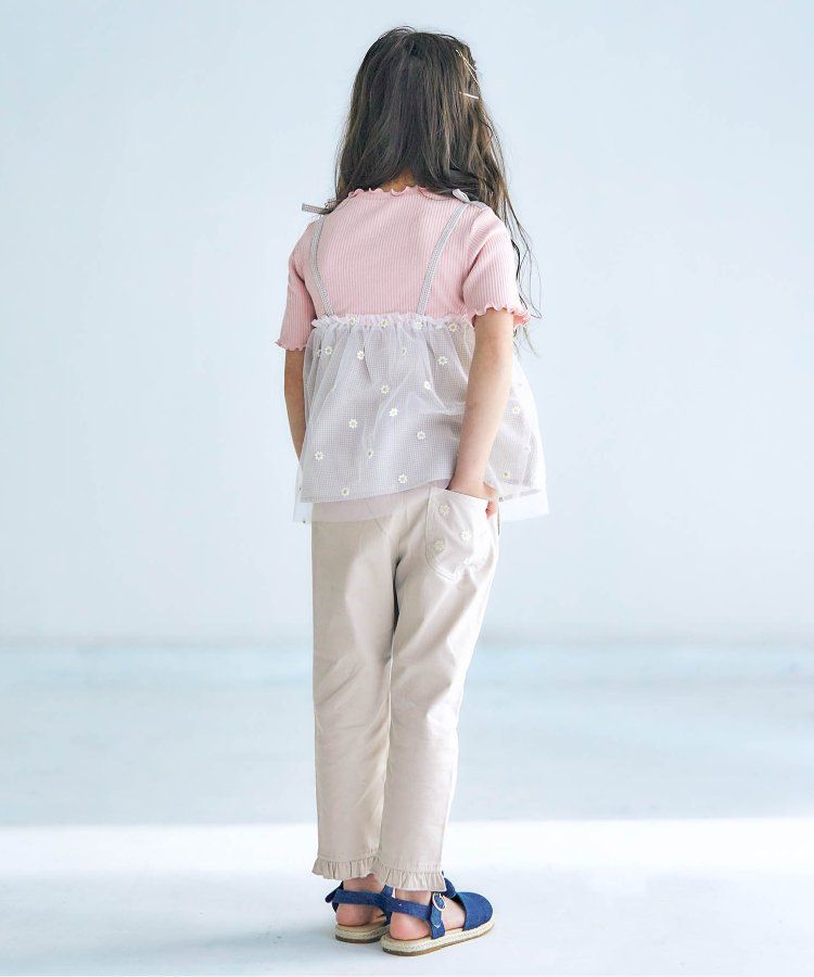 日本 apres les cours - 雛菊刺繡口袋下擺荷葉休閒九分褲-丹寧藍