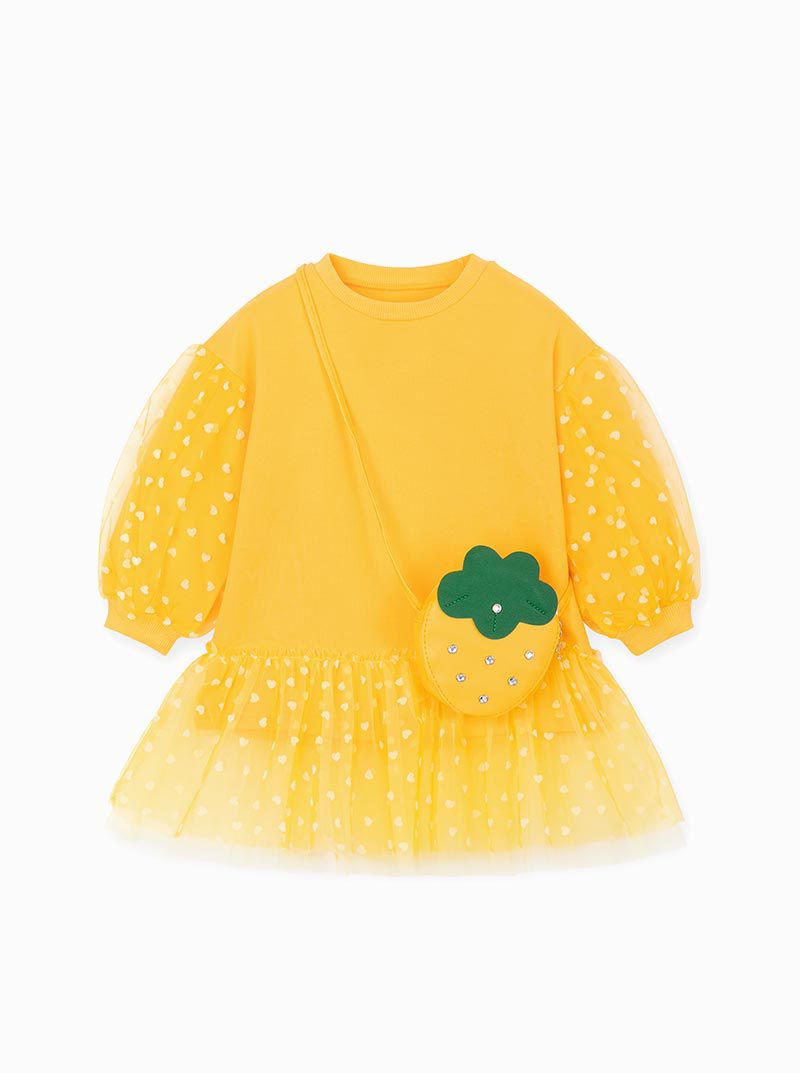 韓國 OZKIZ - (附包包)草莓包包點點網紗洋裝