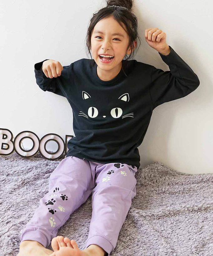 日本 devirock - 萬聖節 夜光純棉造型套裝／家居服-骷髏頭-黑