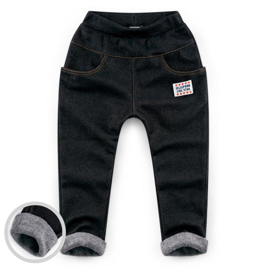 韓國 Jelispoon - (內刷毛)雙口袋單寧長褲-深藍