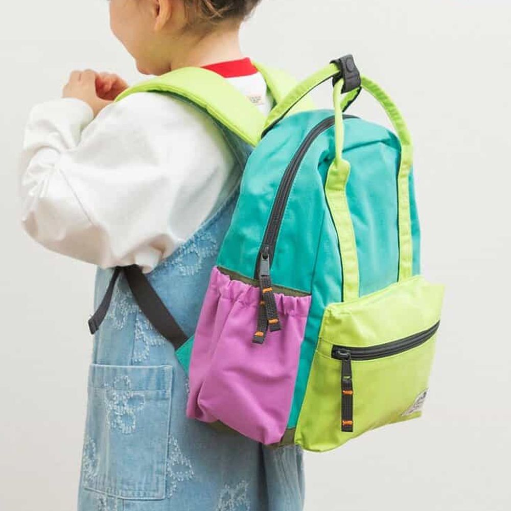 [可機洗]輕便大開口出遊背包-綠紫黃-撞色系