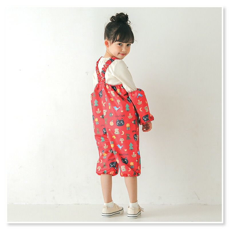 日本 ZOOLAND - 可愛印花防水遊戲服/玩沙衣-貓咪-紅 (80~110cm)