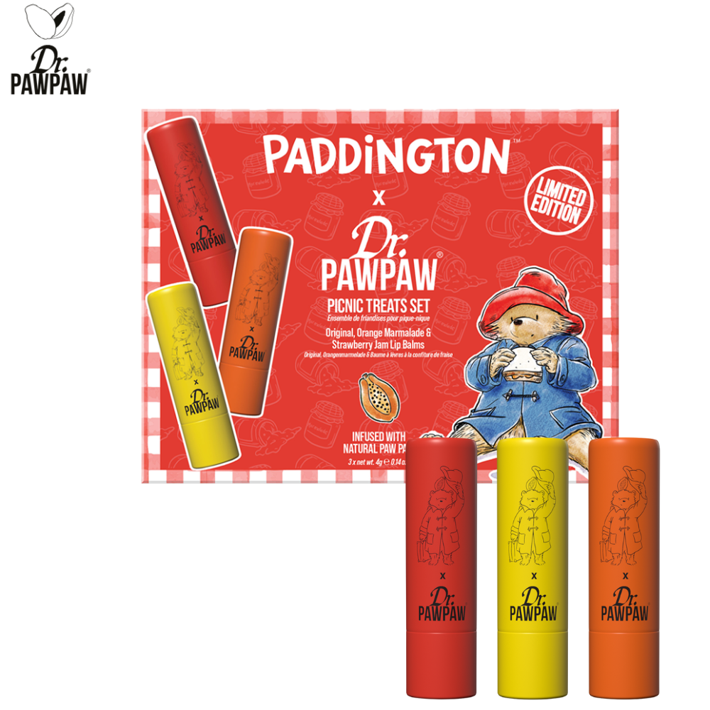 柏靈頓熊-野餐點心組 ( 限量聯名 / 果香療癒 / 英國 木瓜霜 / 護唇膏)-(甜橙果醬+經典+草莓果醬)-4g×3