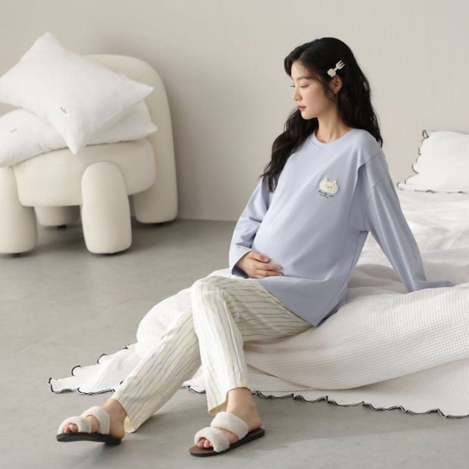 全棉長袖可愛白熊待產哺乳款套裝居家服