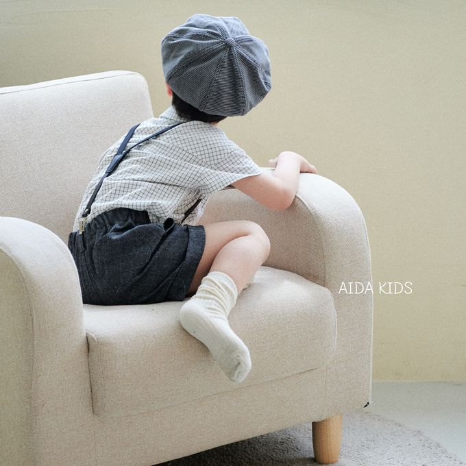 韓國 AIDA - (不含領結)百搭細網格短袖襯衫-白X黑