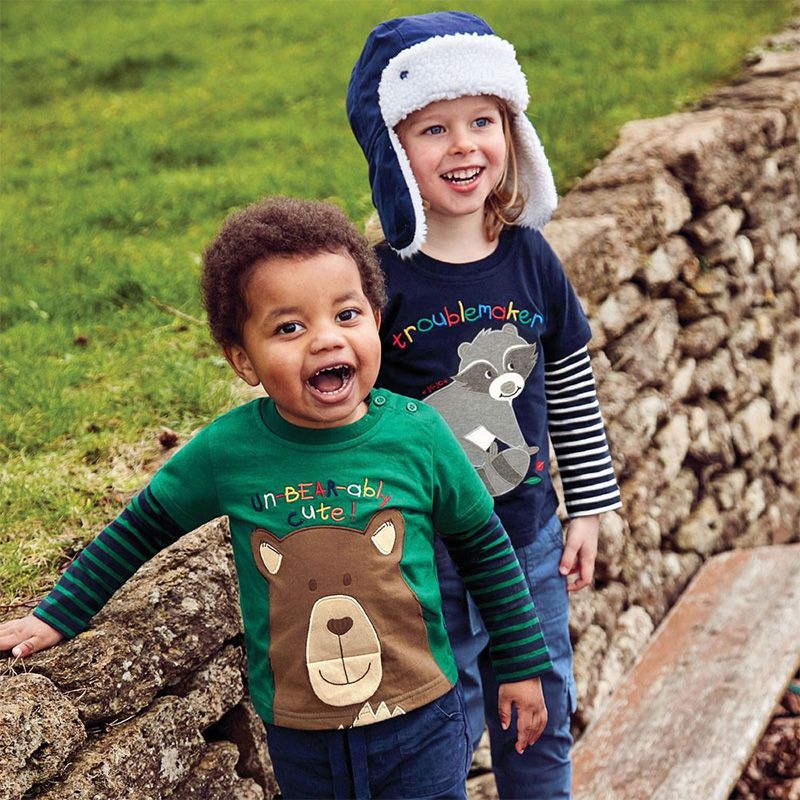 英國 JoJo Maman BeBe - 嬰幼兒100%純棉長袖上衣-淘氣棕熊