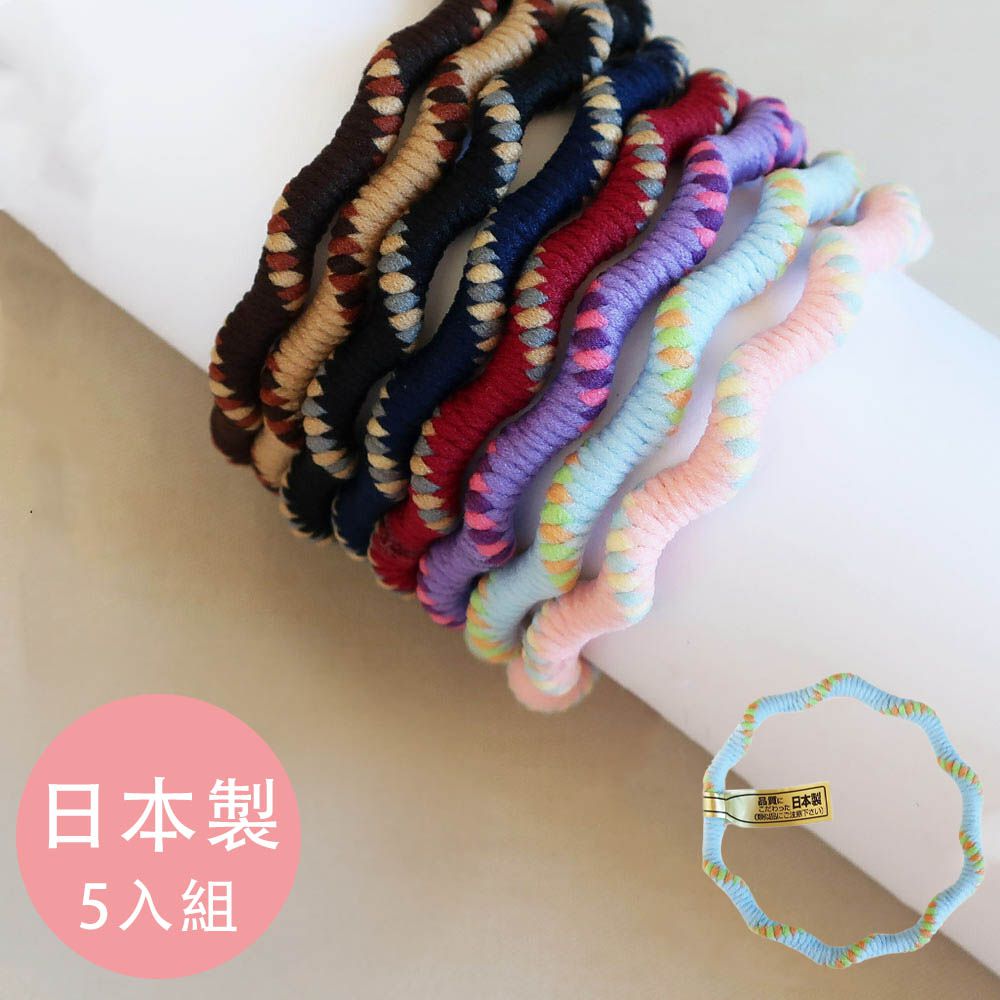 專利安心耐用彩色波浪髮圈(5入組)-編織紋-水藍