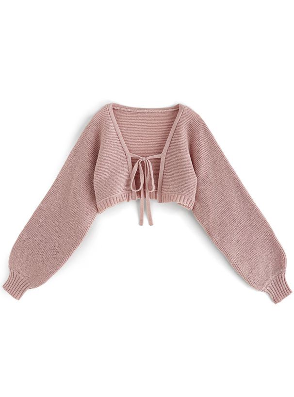 日本 GRL - 羅紋針織內搭泡泡袖外套兩件組-寶貝藍