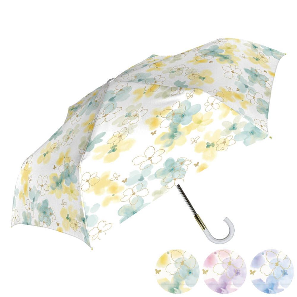抗UV 100%遮光晴雨兼用折疊傘-歐風花朵-黃綠 (55cm)