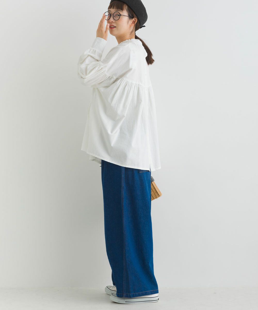 日本女裝代購 - 歐風木耳領2WAY泡泡袖上衣-淺卡其