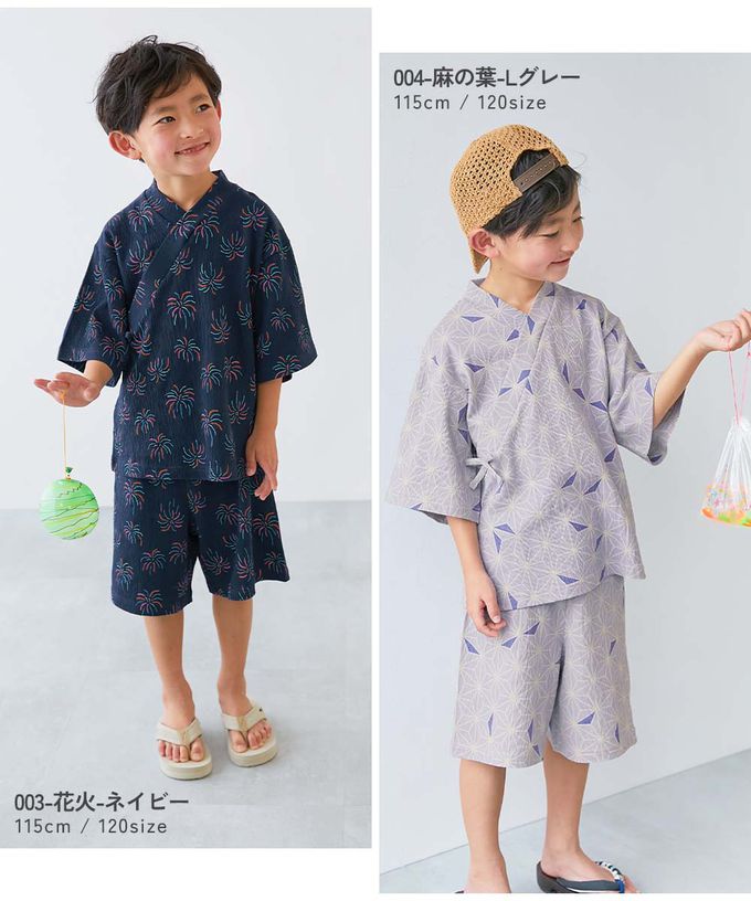 日本 devirock - 夏日風情涼爽紋理甚平套裝-小碎花-淺藍