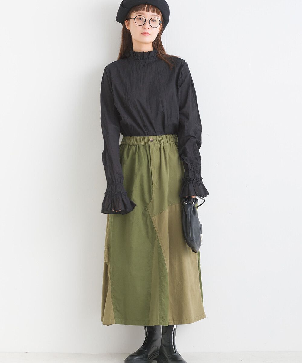 日本女裝代購 - 休閒風口袋拼接百搭長裙-軍綠