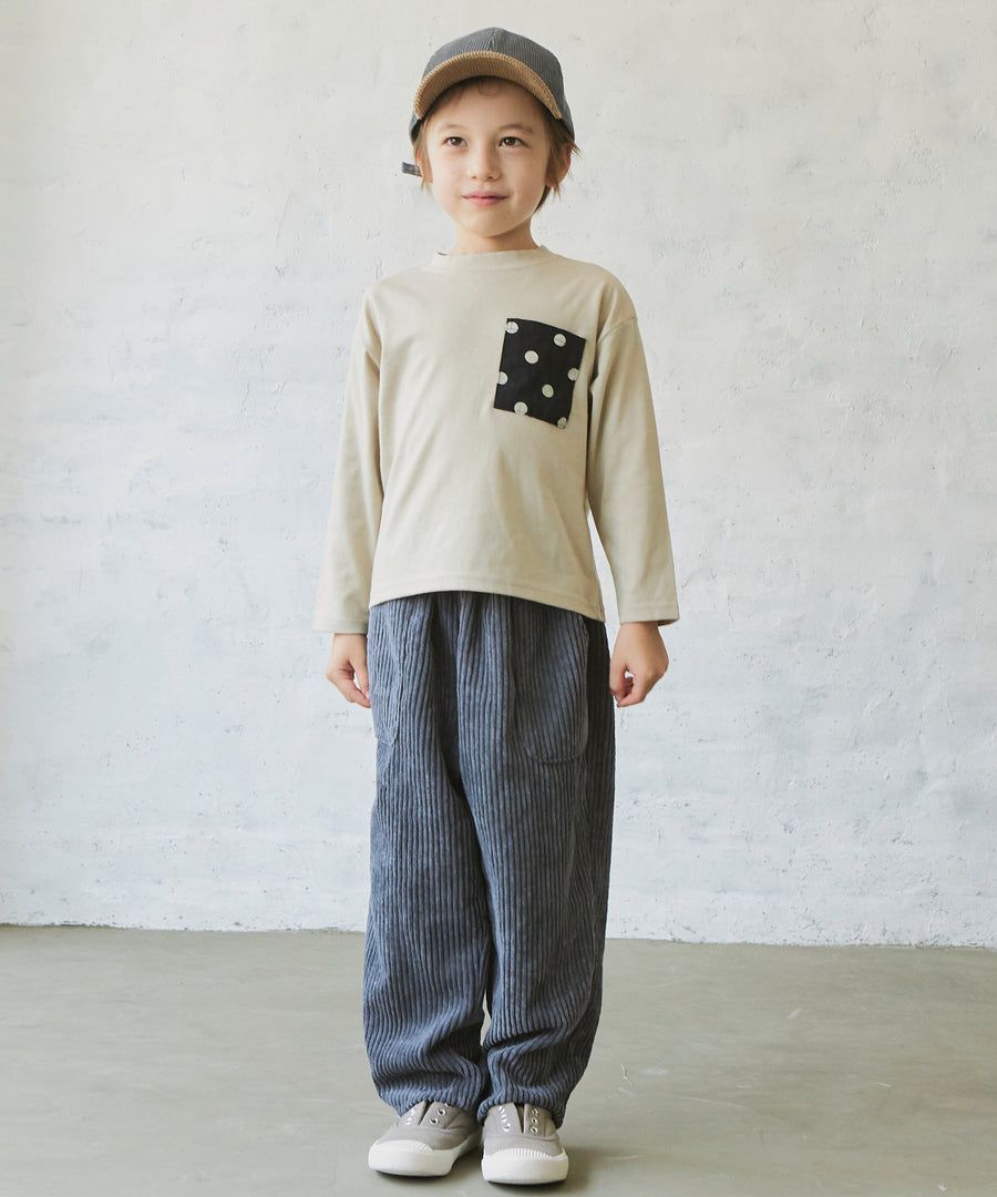 日本 PAIRMANON - 拼接口袋圓領薄長袖上衣-格紋-藍灰