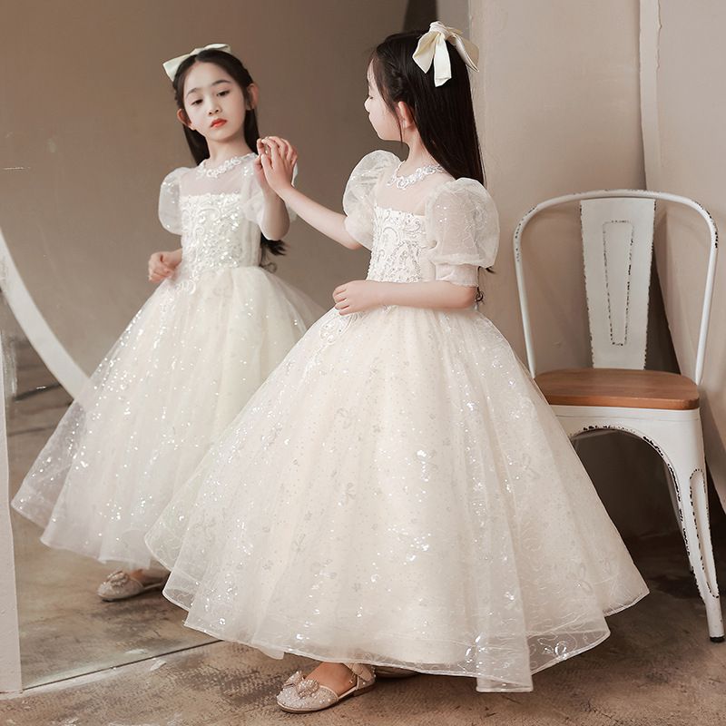 歌德風泡泡袖公主亮片網紗禮服-短裙款-香檳色