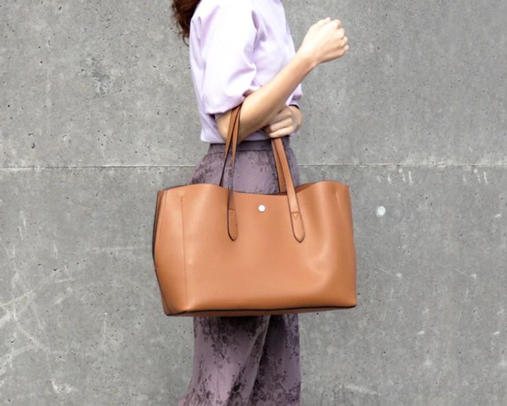 日本 Legato Largo - 輕量PU時尚大容量肩背托特包-DG/G深綠 (42x26x14cm 把手長約55cm)