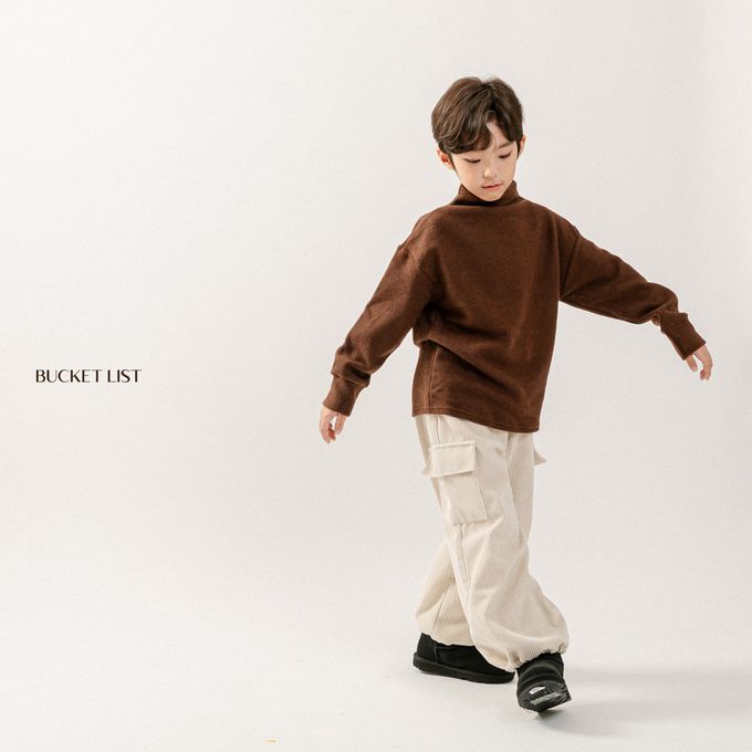 韓國 BUCKET LIST - (內磨毛)鬆緊腰燈芯絨工裝感長褲-咖啡