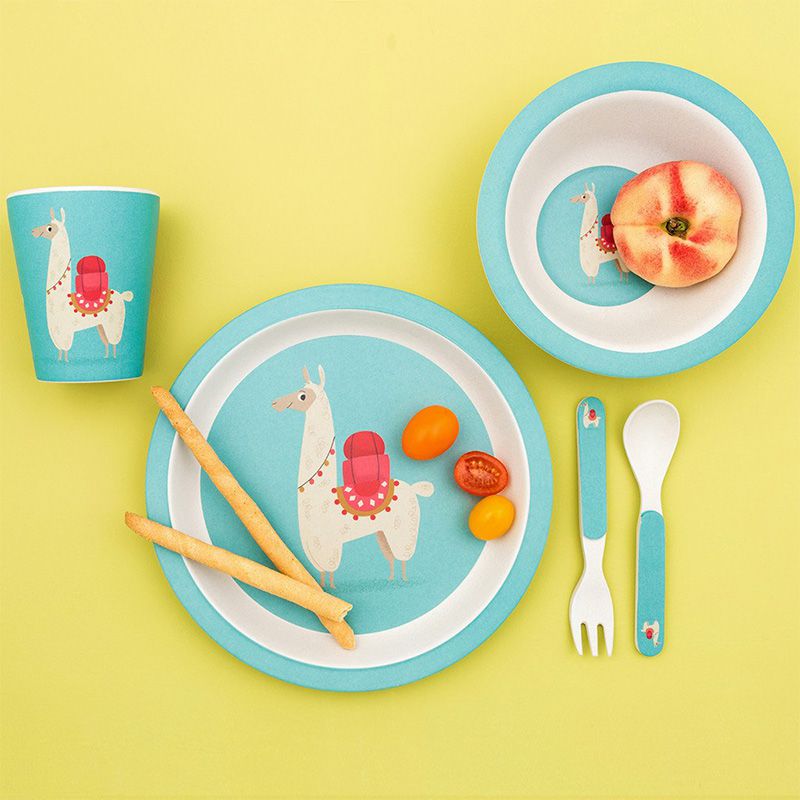 英國 Rex London - 環保竹纖維幼兒/兒童餐具5入組-羊駝